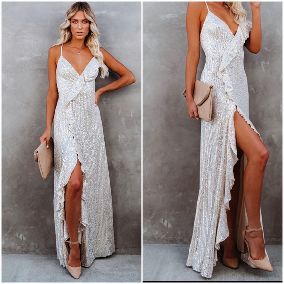 sequin high low ruffled dress. Worn once. - Picture 1 of 3